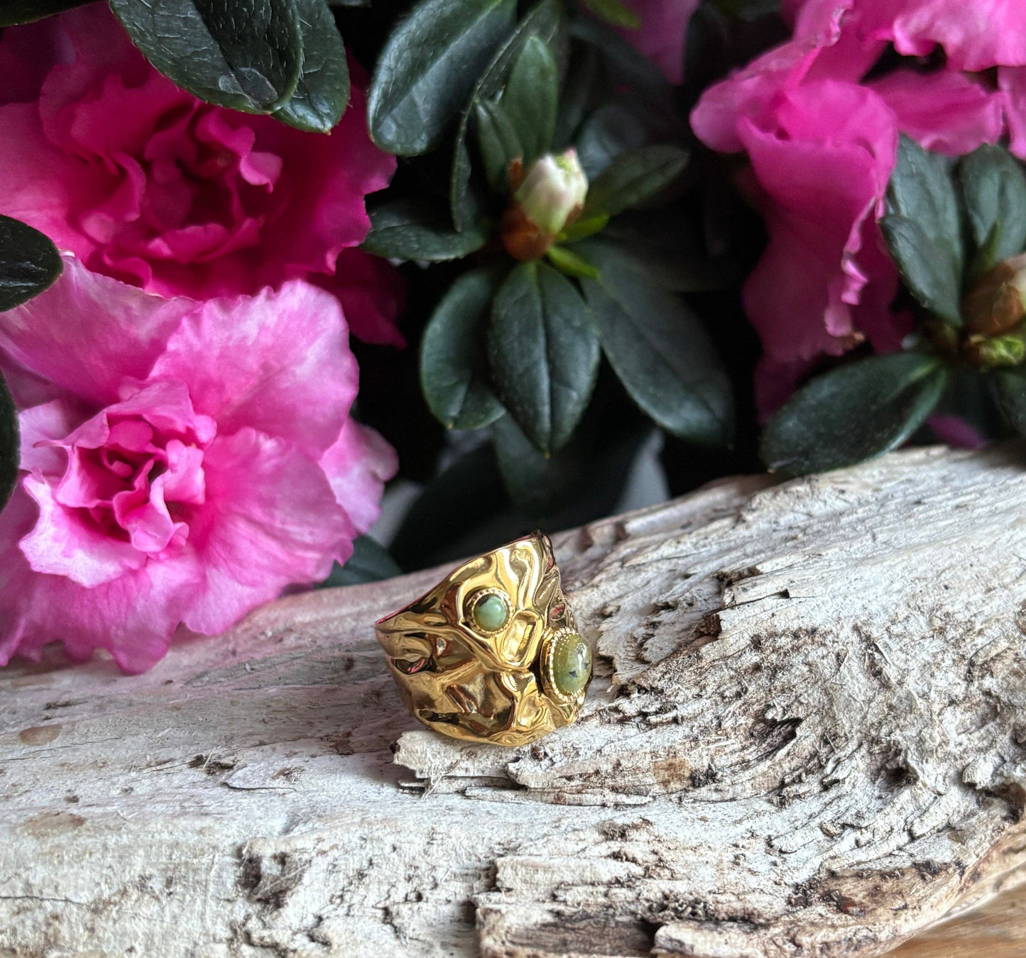 18ct Gold Plated African Turquoise Hammered Ring