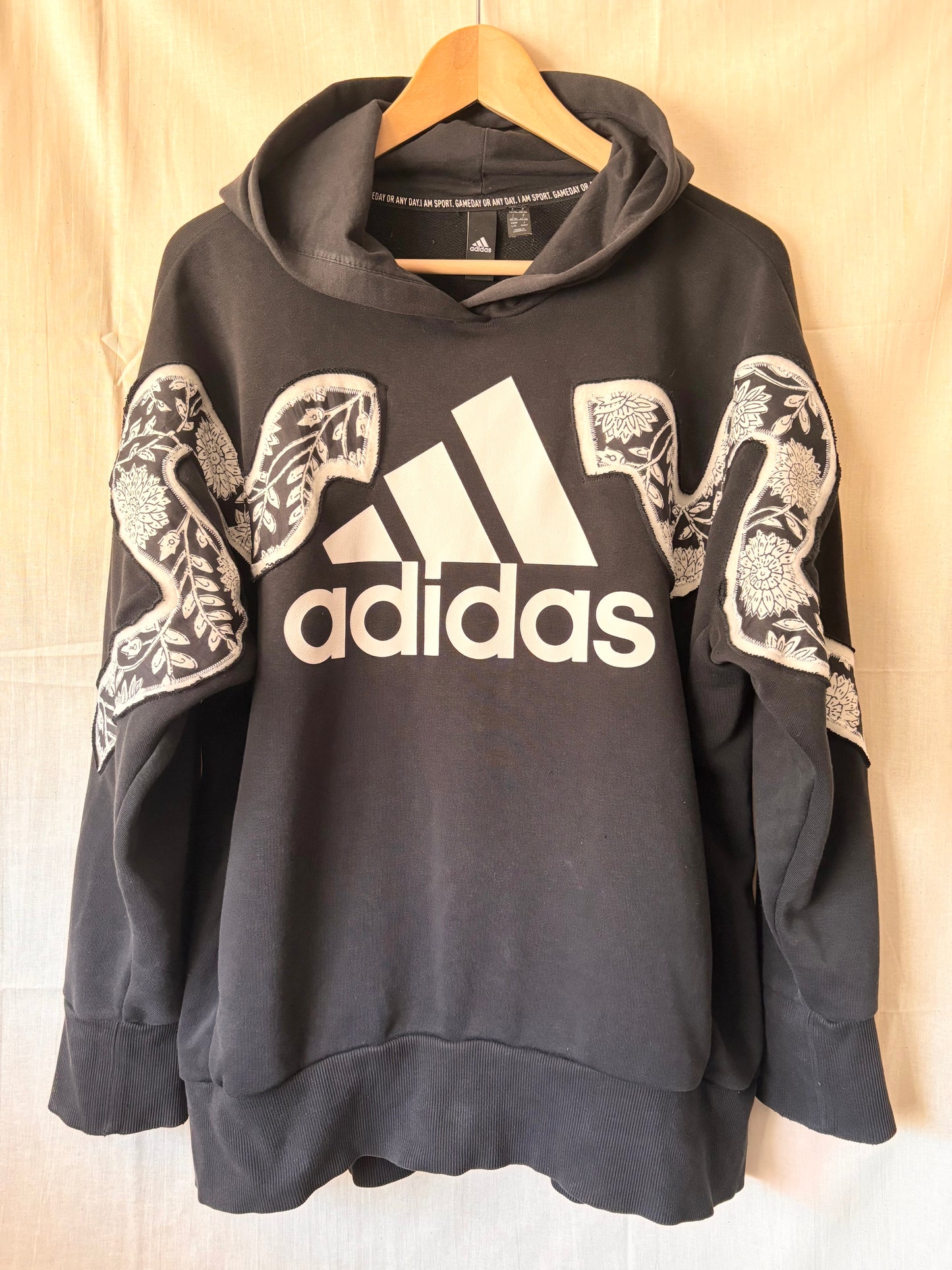 Upcycled Adidas Hoodie – One-of-a-Kind Reverse Applique | Size Large