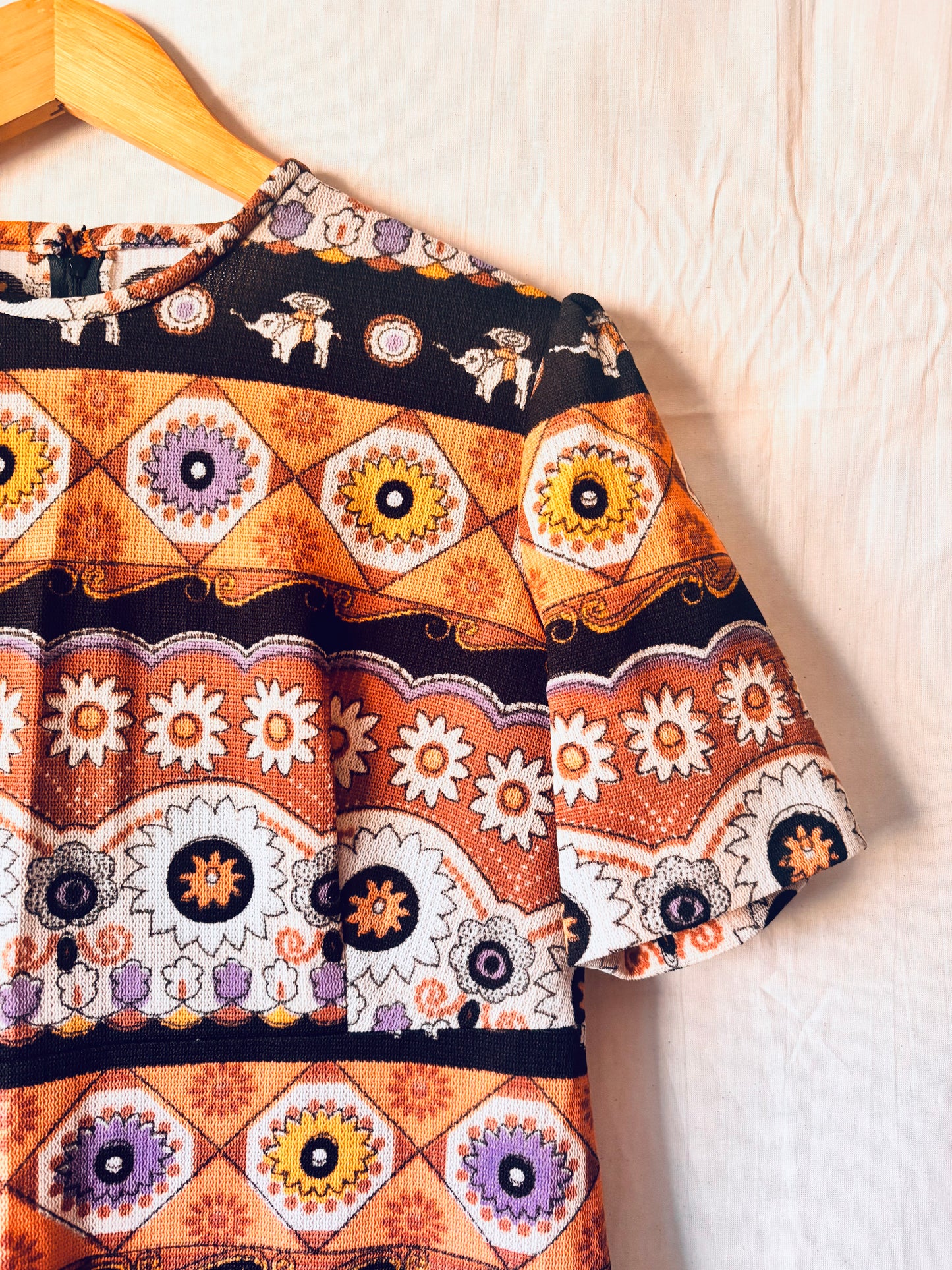 Brown 1970s Short Sleeved Boho Maxi Dress