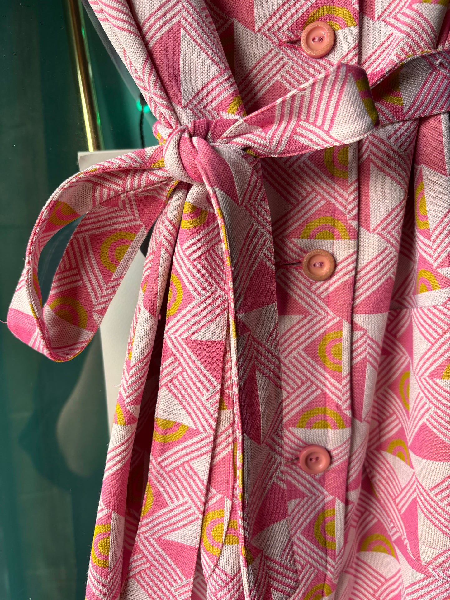 Pink 1970s Geometric Button-Down Dress