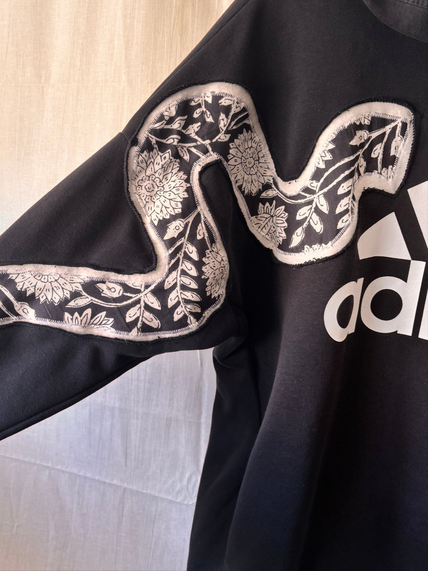 Upcycled Adidas Hoodie – One-of-a-Kind Reverse Applique | Size Large