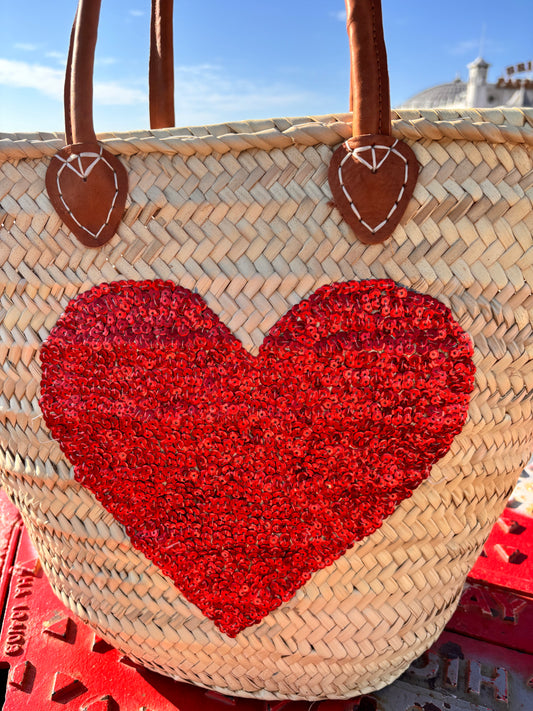 Sequin Straw Bag – Handcrafted Moroccan Beach Bag with Genuine Leather Handles