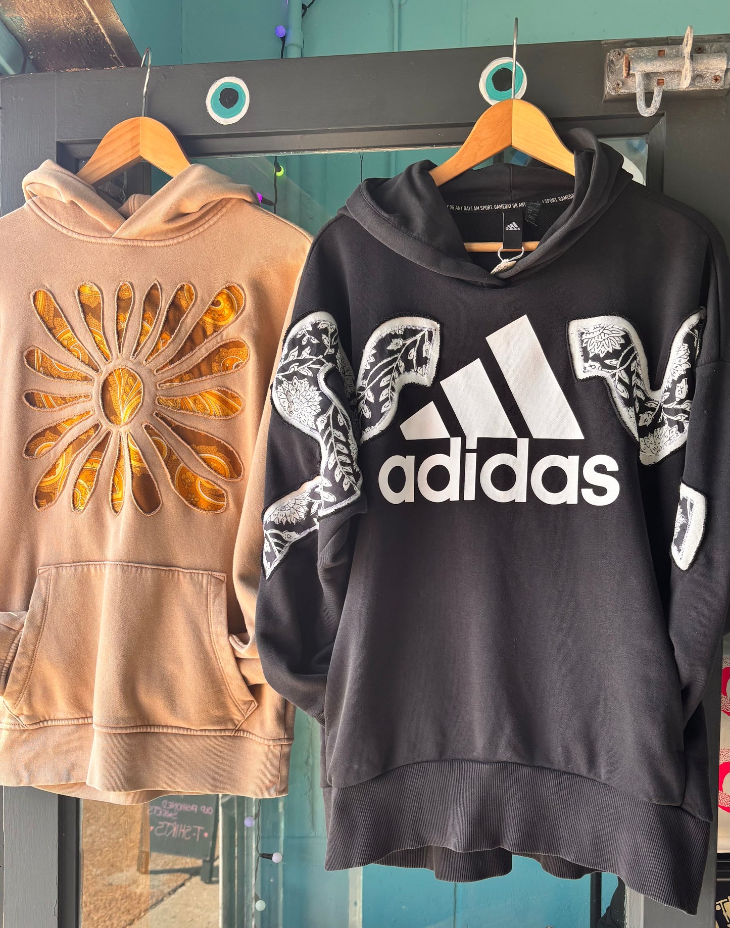 Upcycled Adidas Hoodie – One-of-a-Kind Reverse Applique | Size Large