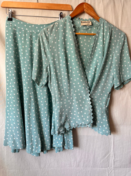 1940s Powder Blue Polka Dot Two Piece Set – 24” Waist