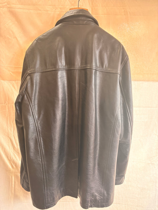 Vintage Black Leather Coat by Matinee – Minimal 90s Leather Jacket