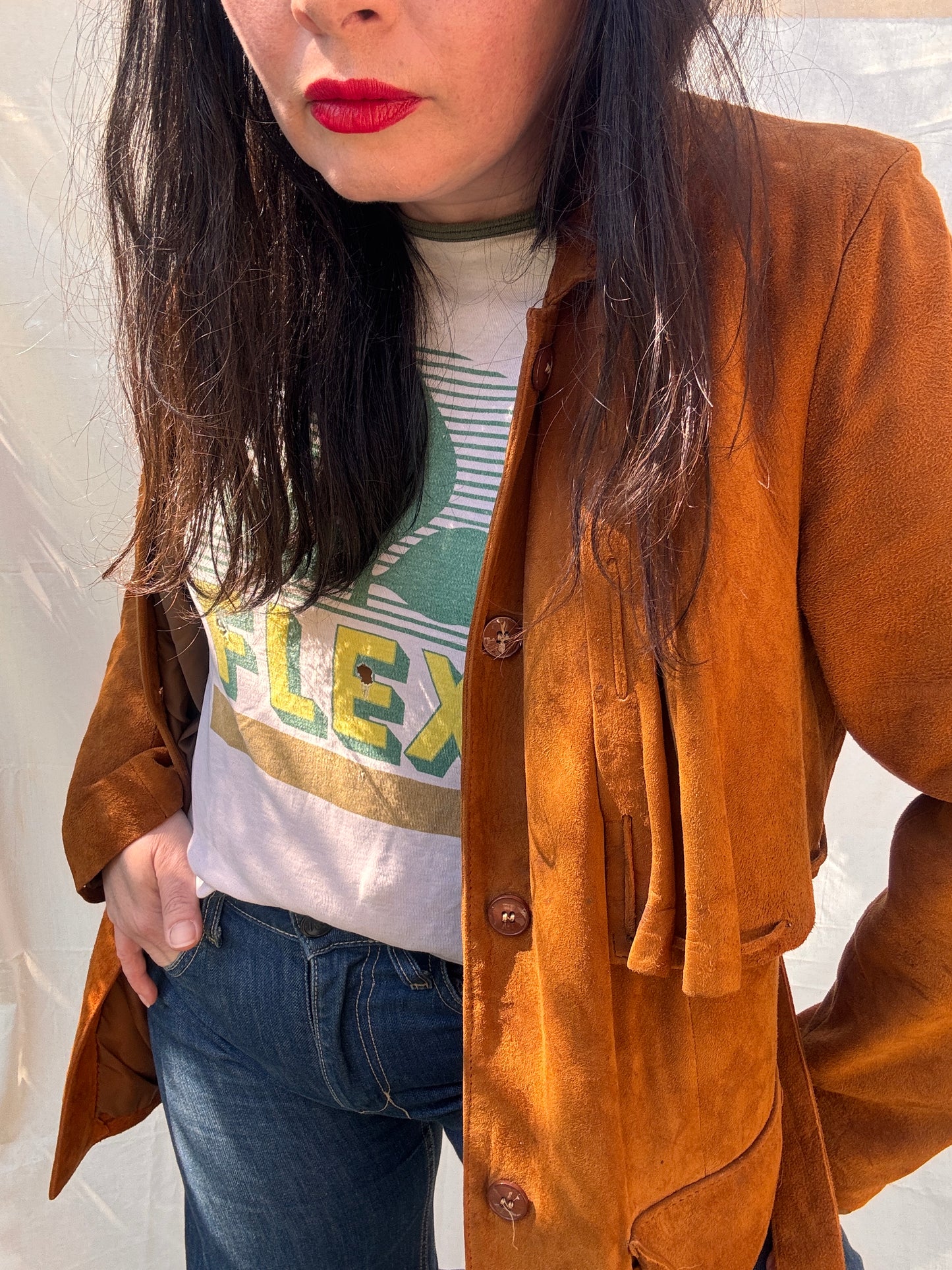 Vintage 1970s Western Suede Jacket Belted Tan Leather Coat