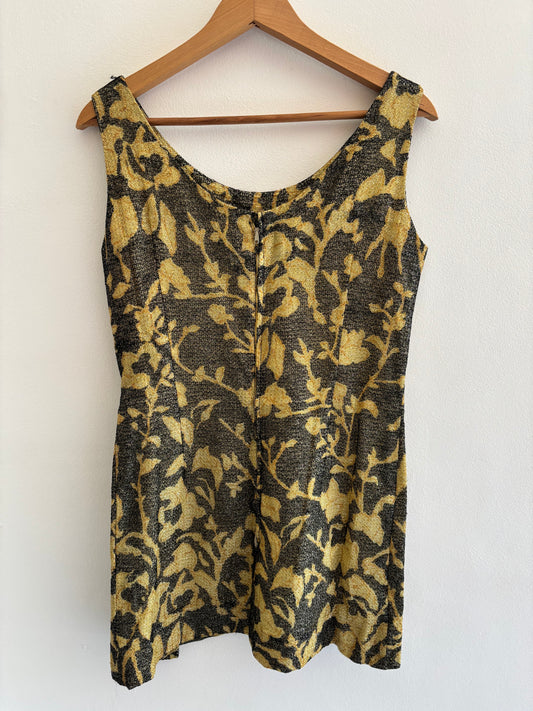 Vintage 1960s Gold Floral Mini Dress