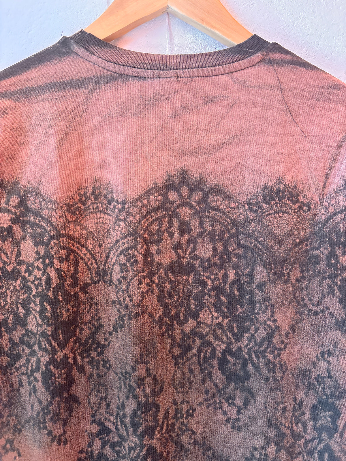Hand Bleached Lace Print T-Shirt | Rust & Black