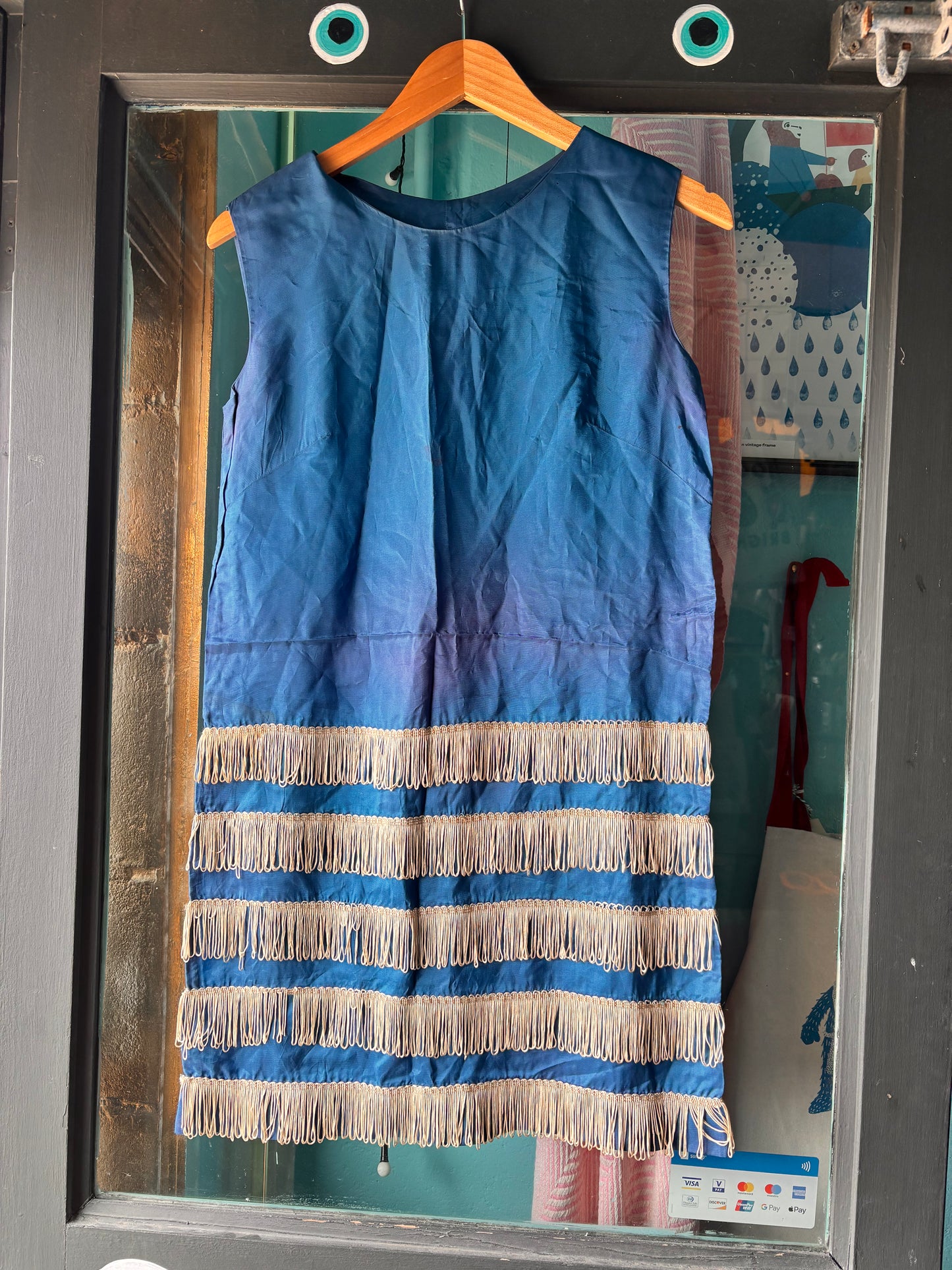 Vintage 1960s Blue Fringe Flapper Dress