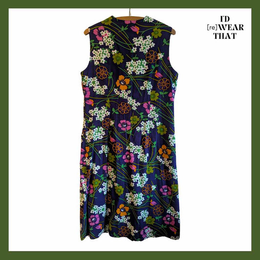 Back view of Floral 70s Vintage Sleeveless Dress