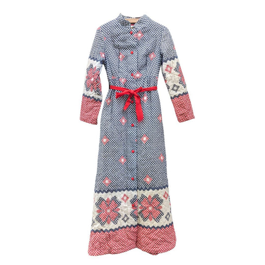 Raymodes 1970s Long Quilted Coat with Tie Belt