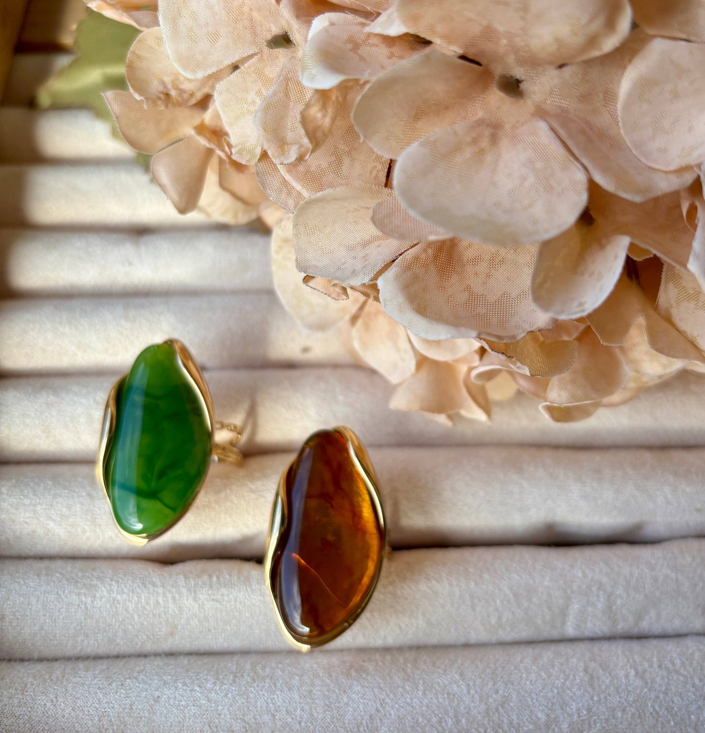 18ct Gold Plated Amber Resin Statement Ring