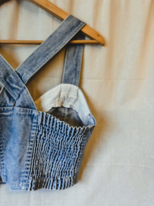 Vintage 80s Patty’s Denim Bustier Crop Top – Made in USA (Size L)