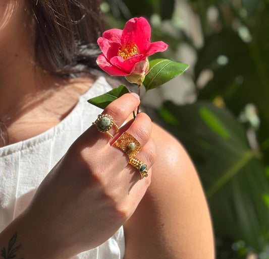 18ct Gold Plated African Turquoise Adjustable Ring
