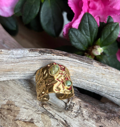 18ct Gold Plated  African Turquoise Hammered Ring