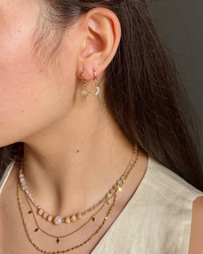 14ct Gold Plated Mismatched Cubic Zirconia Star And Moon Huggie Earrings