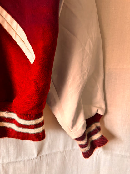 Vintage DeLONG Alabama Crimson Tide Varsity Jacket – Red Wool & White Vinyl Sleeves, USA Made