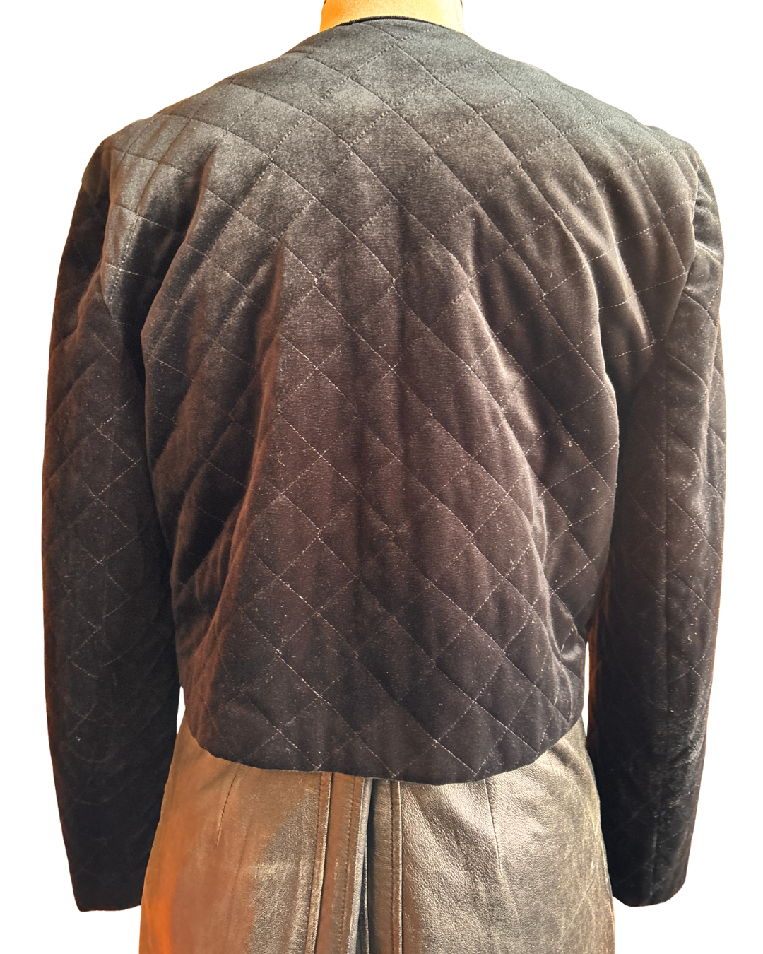 Vintage Black Quilted Velvet Cropped Jacket with Gold Buttons – UK 10