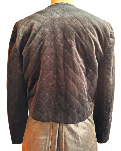 Vintage Black Quilted Velvet Cropped Jacket with Gold Buttons – UK 10