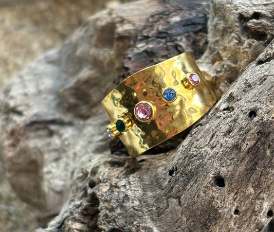 18ct Gold Plated Multi Colour Cubic Zirconia Adjustable Ring