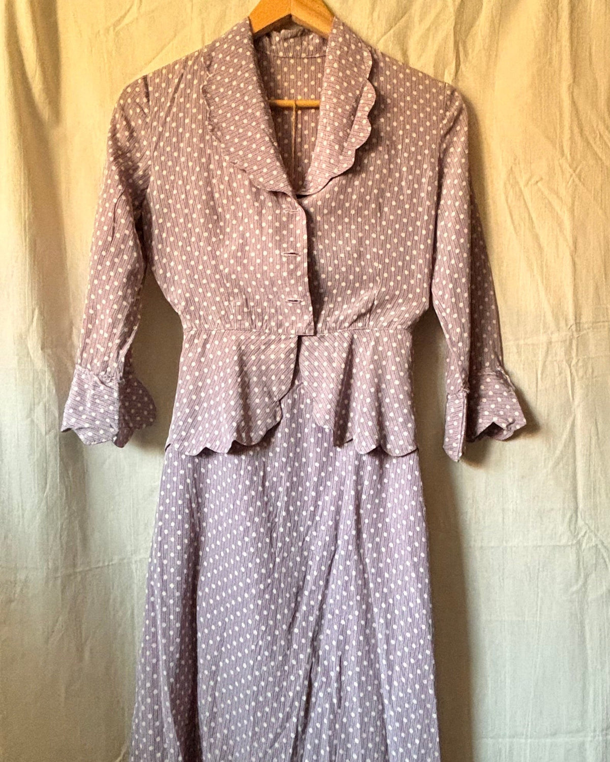 1940s Handmade Purple Polka Dot Two Piece Set – Rare 21” Waist - I'd Wear That