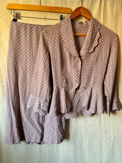 1940s Handmade Purple Polka Dot Two Piece Set – Rare 21” Waist - I'd Wear That
