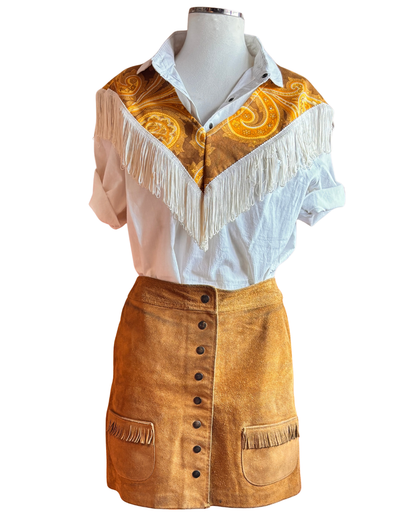 1970s Tan Suede Fringe Mini Skirt