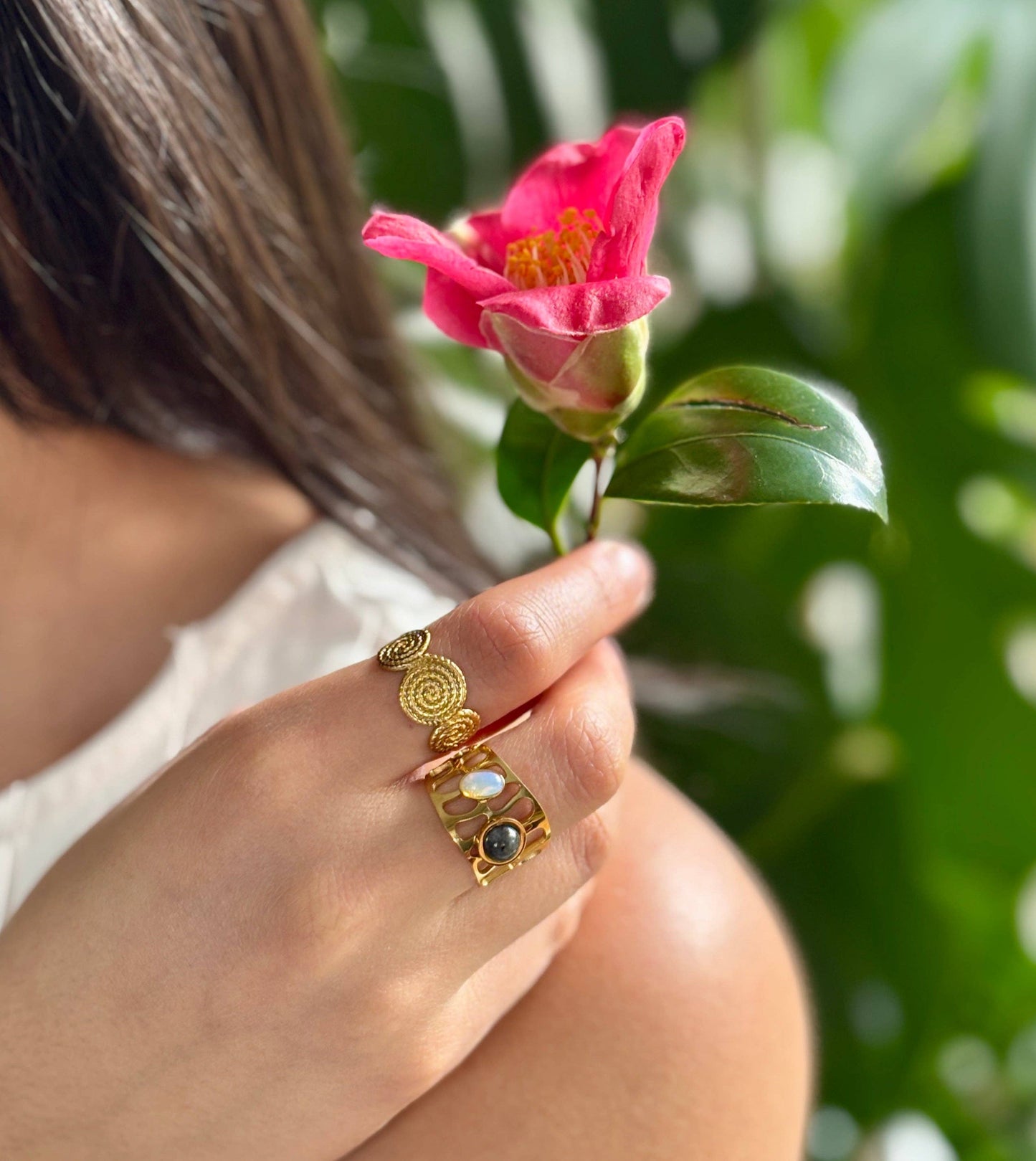 18ct Gold Plated Adjustable Textured Spiral Ring