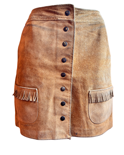 1970s Tan Suede Fringe Mini Skirt