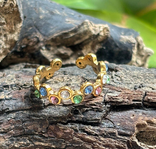 18ct Gold Plated Multi Colour Cubic Zirconia Stackable Ring