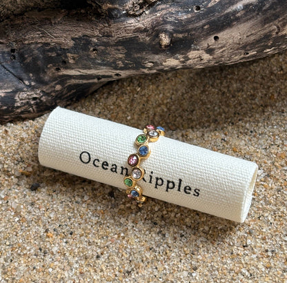 18ct Gold Plated Multi Colour Cubic Zirconia Stackable Ring