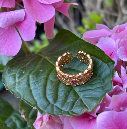 18ct Gold Plated Cubic Zirconia Flower Lace Ring