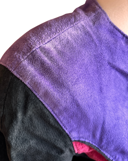 Vintage Phoenix Colour Block Suede Bodycon Dress – Purple & Pink