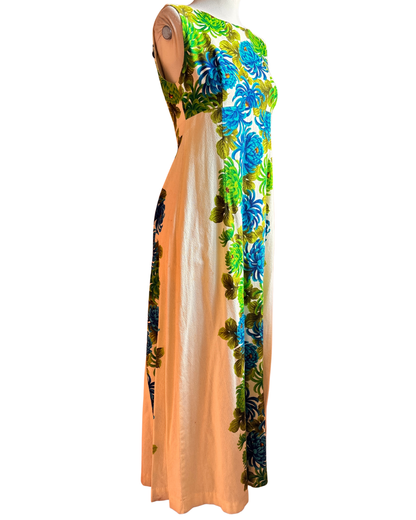 Vintage 1970s Ui-Maikai Hawaiian Floral Cotton Maxi Dress