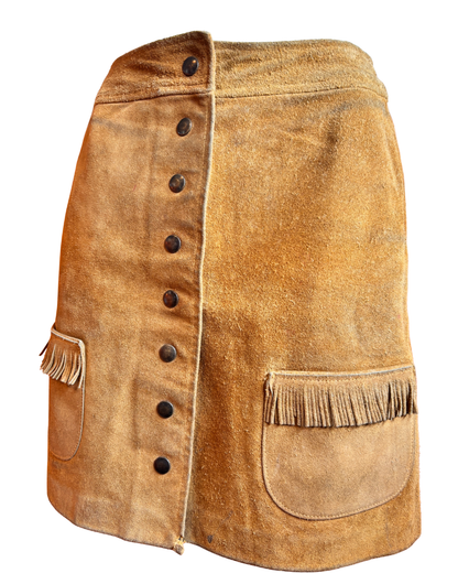 1970s Tan Suede Fringe Mini Skirt