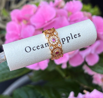 18ct Gold Plated Cubic Zirconia Flower Lace Ring