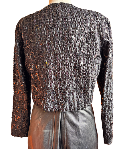Vintage Black Sequin Cropped Evening Jacket – Lagones UK 14