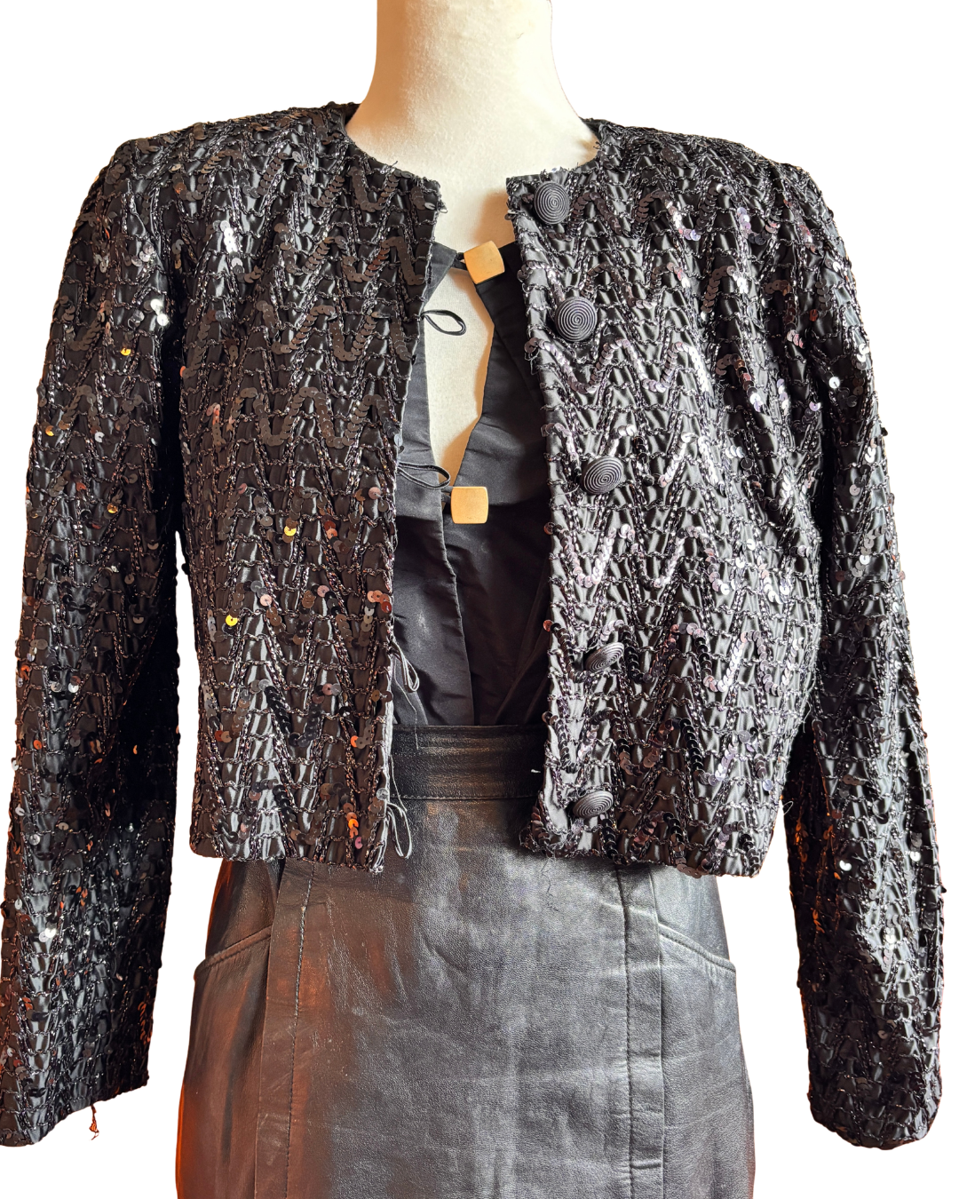 Vintage Black Sequin Cropped Evening Jacket – Lagones UK 14