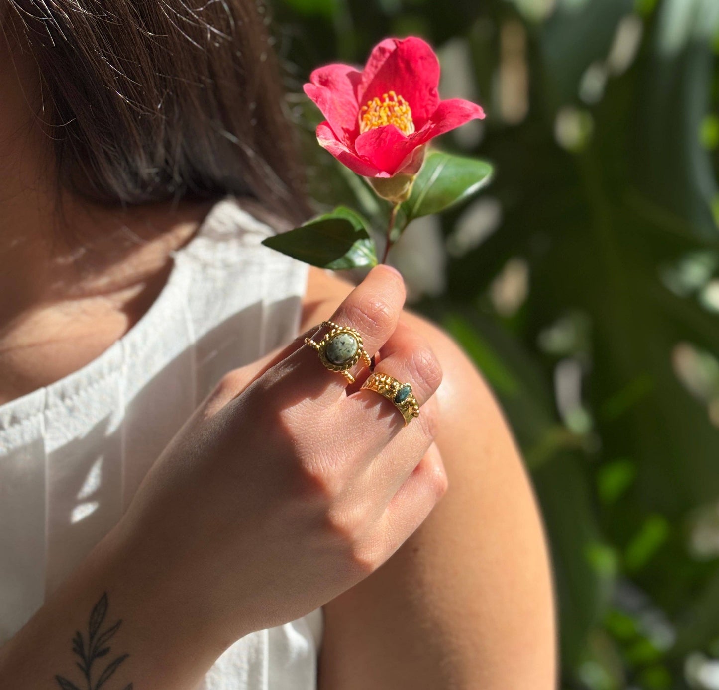 18ct Gold Plated African Turquoise Adjustable Ring 