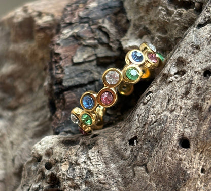 18ct Gold Plated Multi Colour Cubic Zirconia Stackable Ring