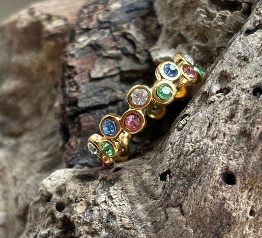 18ct Gold Plated Multi Colour Cubic Zirconia Stackable Ring