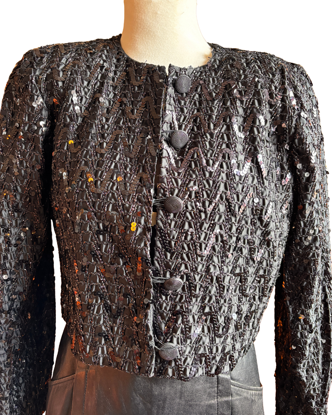 Vintage Black Sequin Cropped Evening Jacket – Lagones UK 14
