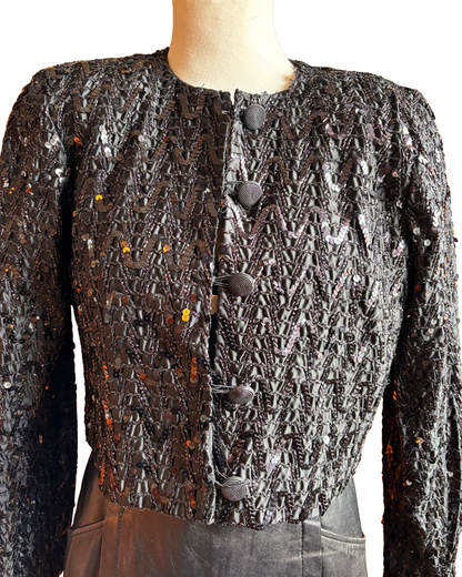 Vintage Black Sequin Cropped Evening Jacket – Lagones UK 14