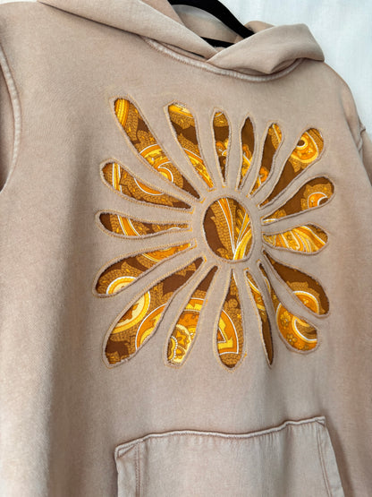 One-of-a-Kind Paisley Daisy Upcycled Hoodie | Size XS