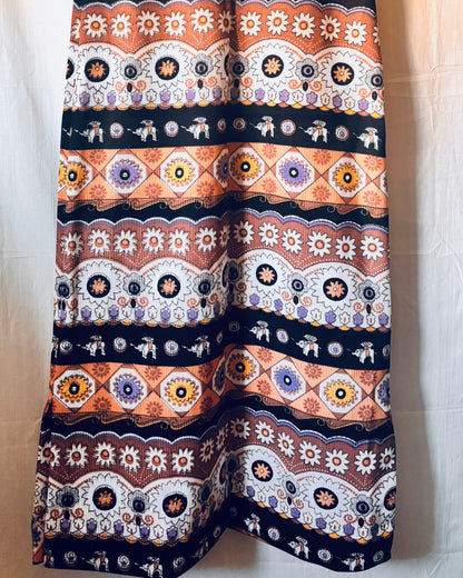 Brown 1970s Short Sleeved Boho Maxi Dress