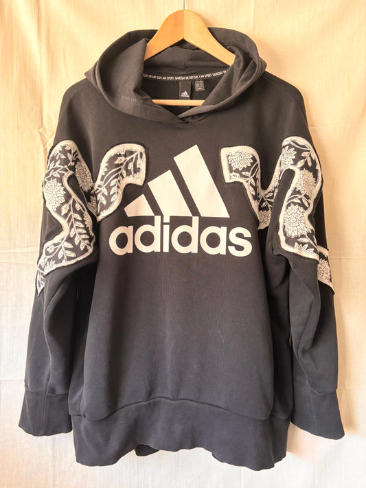 Upcycled Adidas Hoodie – One-of-a-Kind Reverse Applique | Size Large