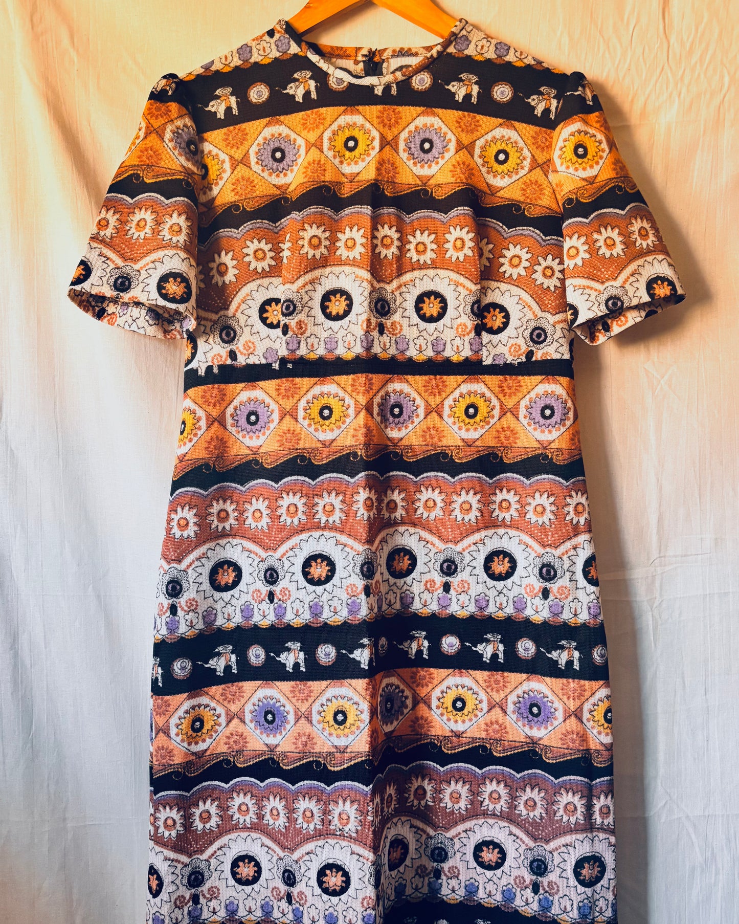 Brown 1970s Short Sleeved Boho Maxi Dress