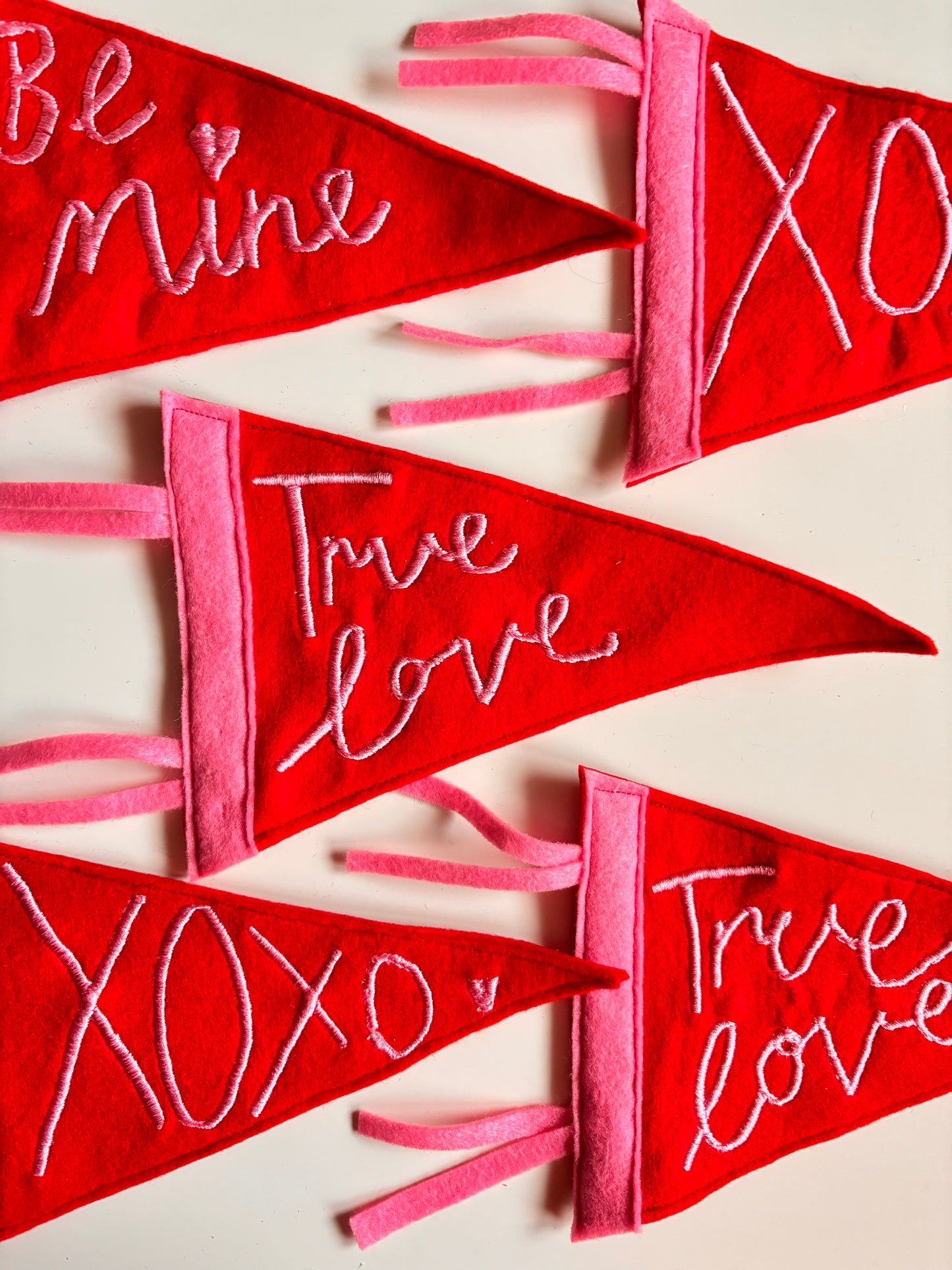 Embroidered Valentine’s Pennant Flag – Handmade Felt Banner