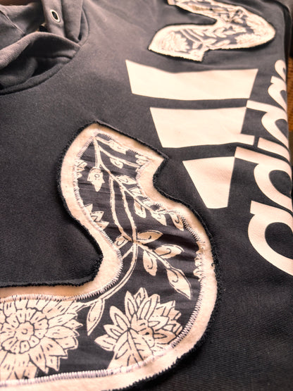 Upcycled Adidas Hoodie – One-of-a-Kind Reverse Applique | Size Large