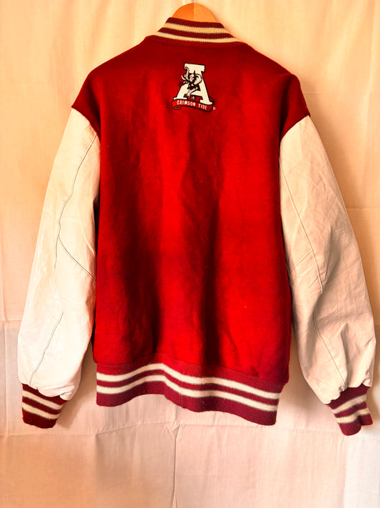 Vintage DeLONG Alabama Crimson Tide Varsity Jacket – Red Wool & White Vinyl Sleeves, USA Made